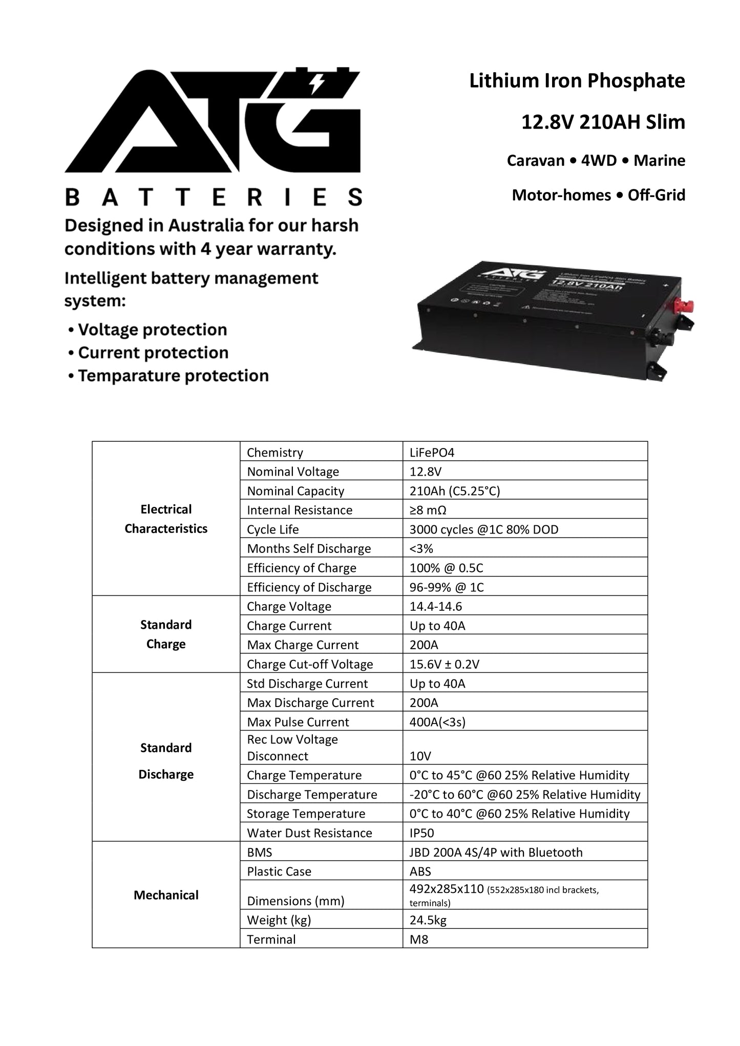 ATG 12V 210AH LifePo4 Lithium Battery w/bluetooth