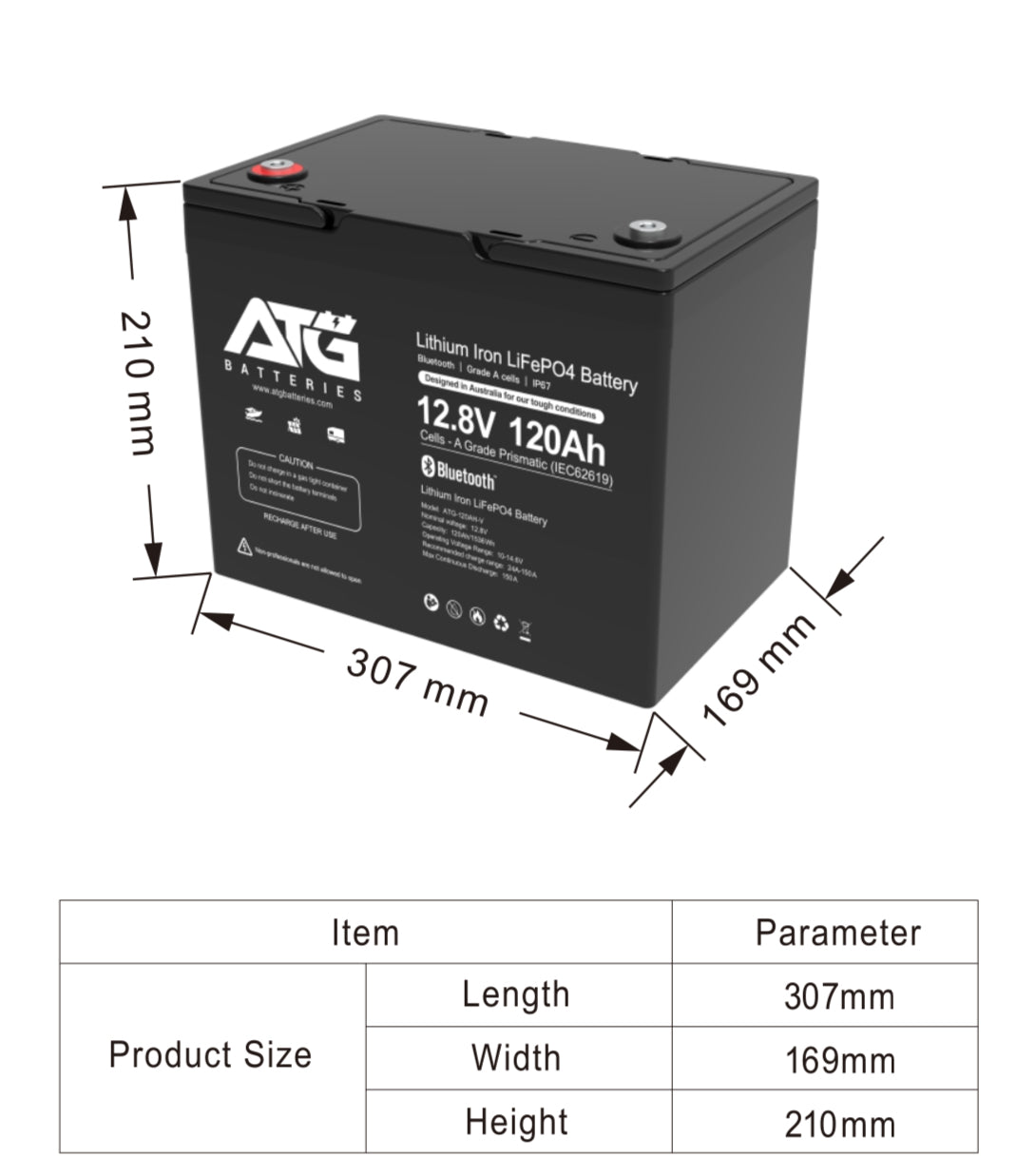ATG 12V 120AH LifePo4 Lithium Battery W/ Bluetooth (Trade)