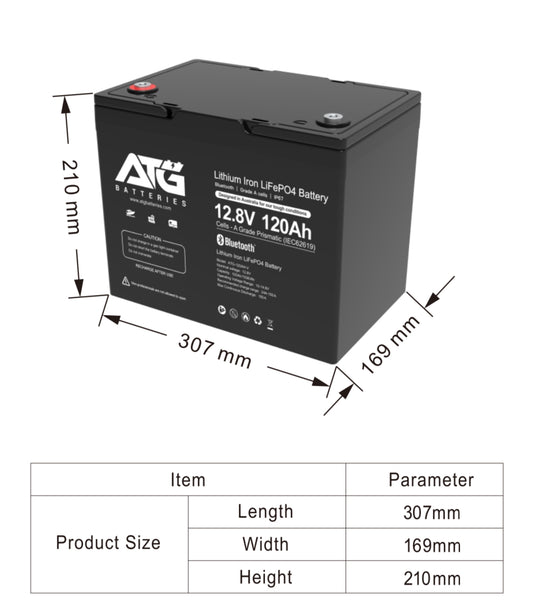 ATG 12V 120AH LifePo4 Lithium Battery W/ Bluetooth