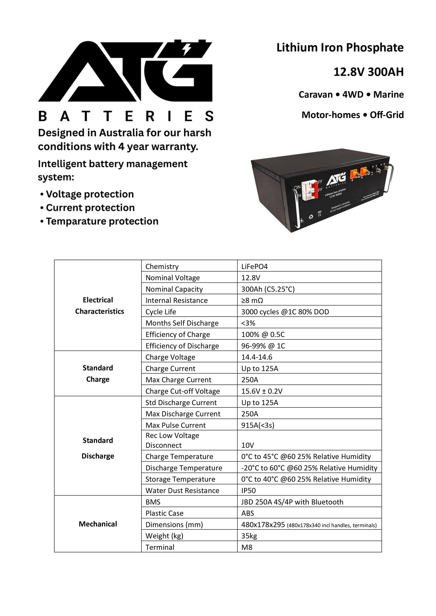 ATG 12V 300AH Lithium Battery with 304AH EVE Cells W/ Bluetooth (New Smaller Design)