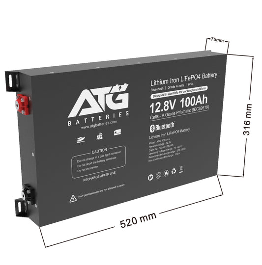 ATG 12V 100AH Slim LifePo4 Lithium Battery W/ Bluetooth