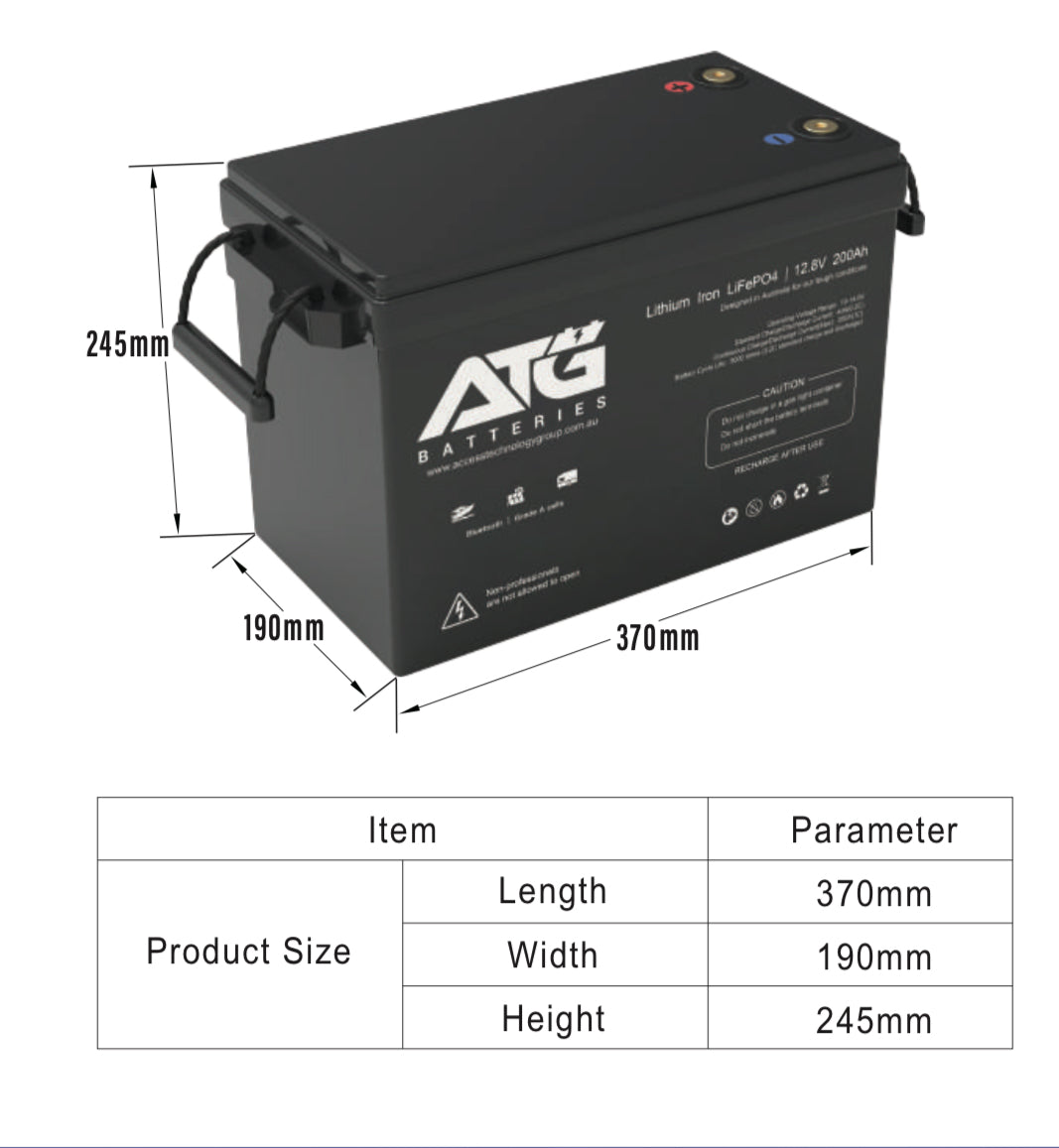 ATG 12V 200AH LifePo4 Lithium Battery, with Bluetooth (Trade)
