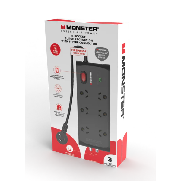 Monster 6 Socket Surge Protection with F-Type Connector
