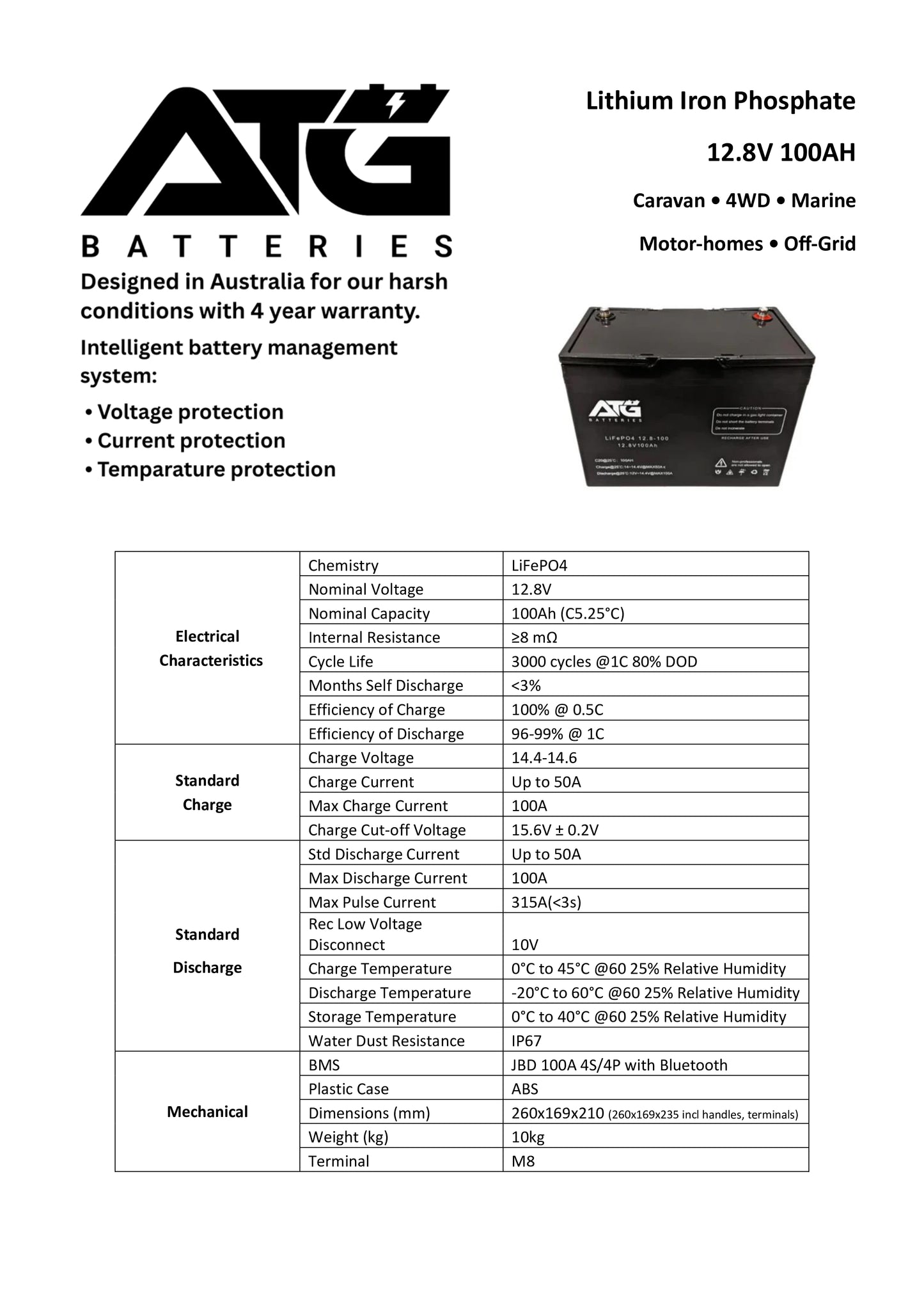 ATG Battery 100AH 12V Lithium Iron Phosphate LiFePO4 Battery With Bluetooth