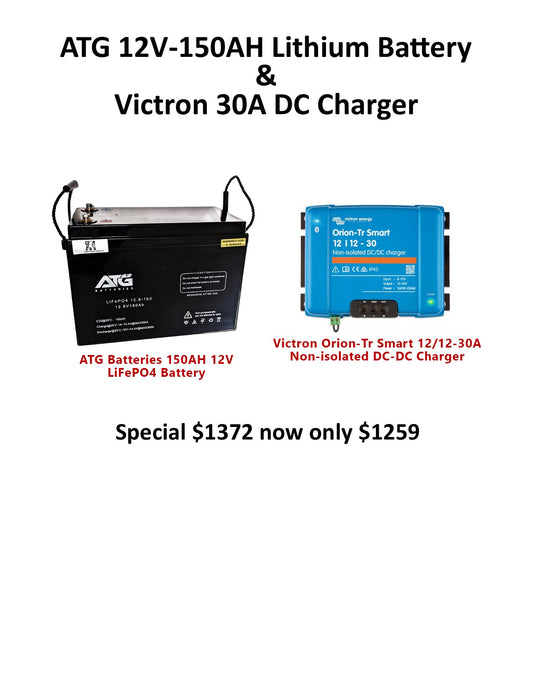 ATG 150AH Lithium Battery & Victron 30A DC Charger Combo