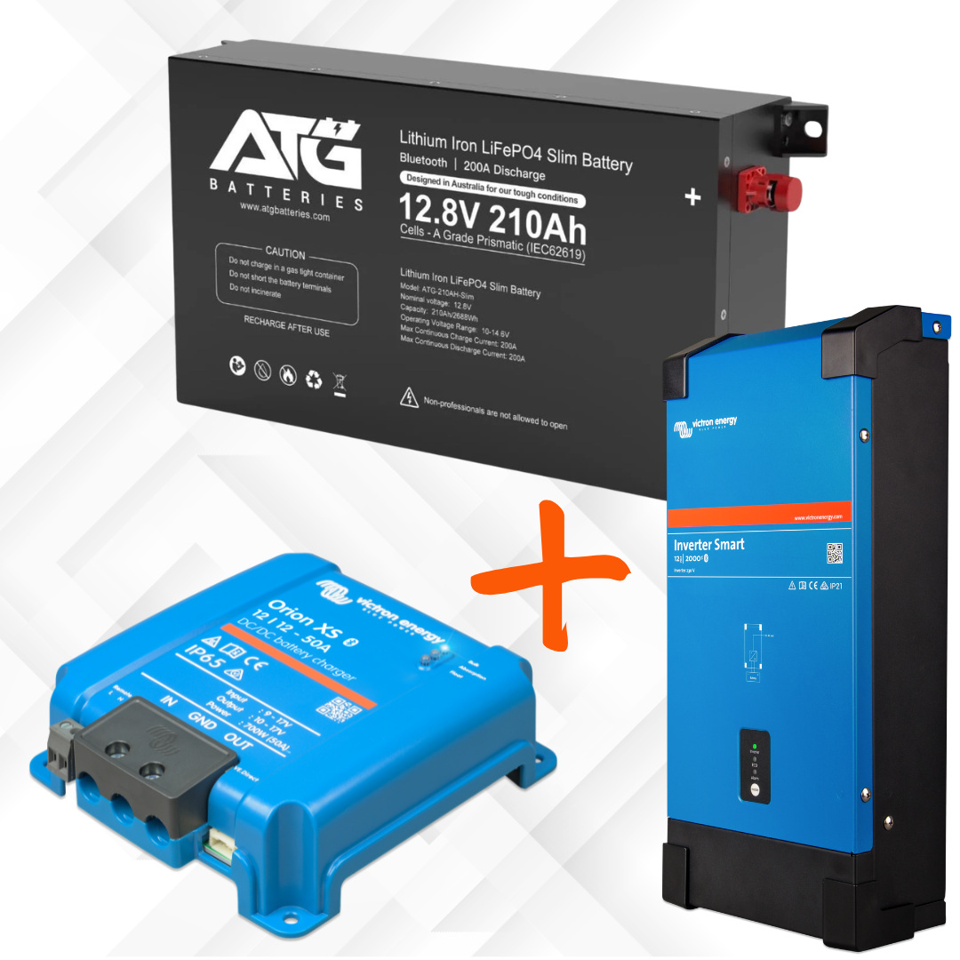 ATG 12V 210AH Lithium Battery,  Victron 50A DC-DC charger & Victron 12/2000 Inverter.
