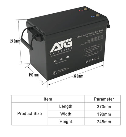 ATG 12V 200AH LifePo4 Lithium Battery, new smaller design with Bluetooth