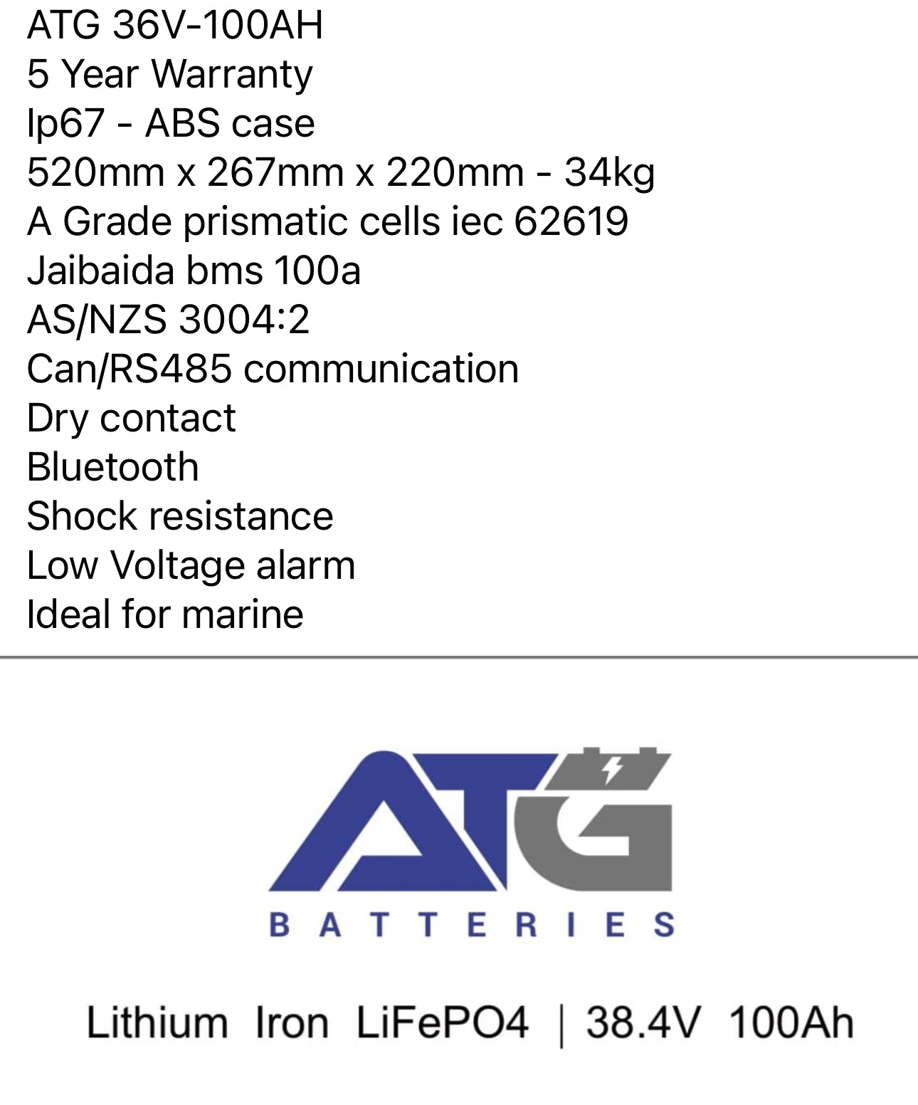 ATG 36V - 100AH LifePo4 Battery